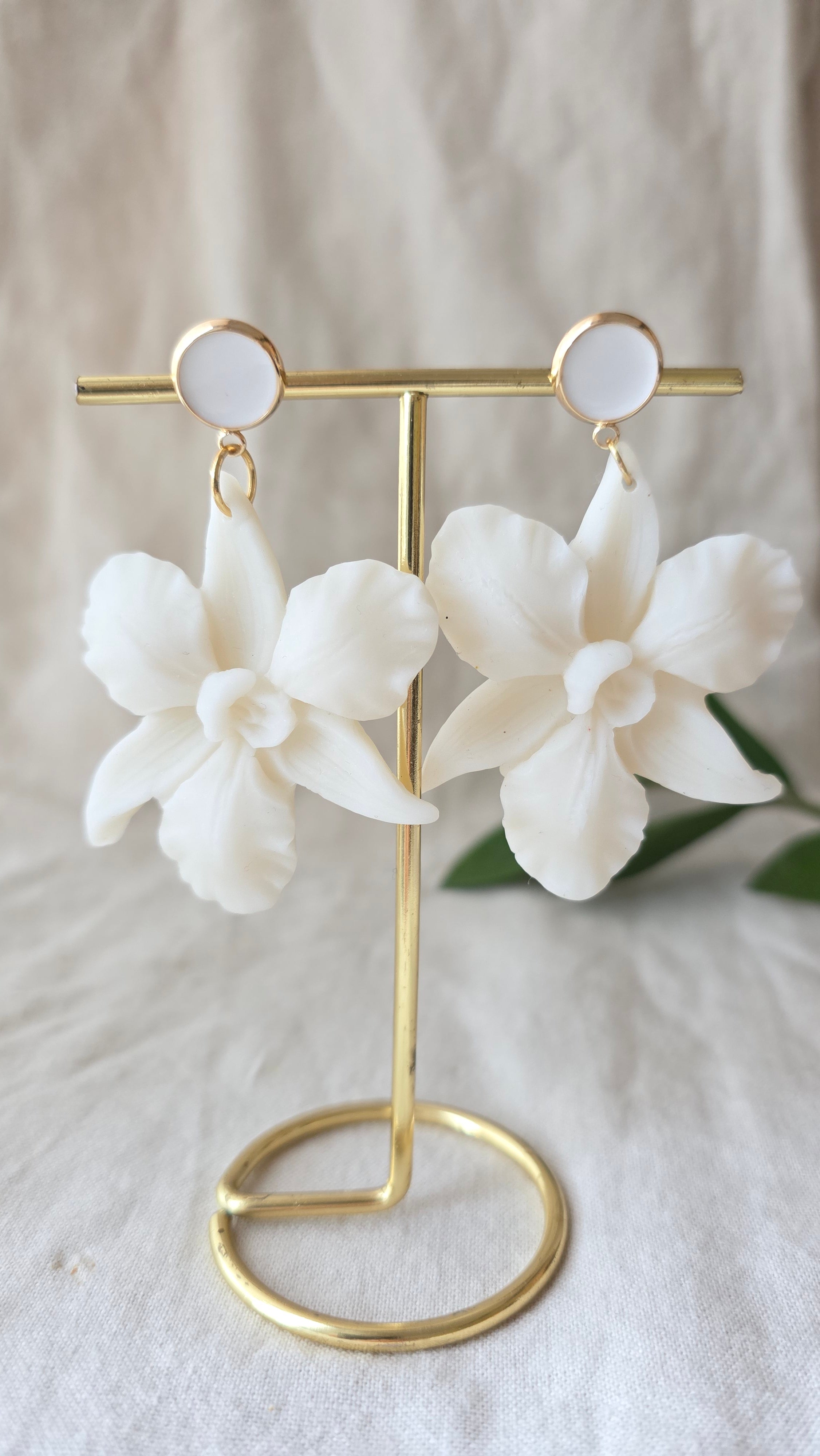 Orchid Bloom Statement Earrings Polymer Clay