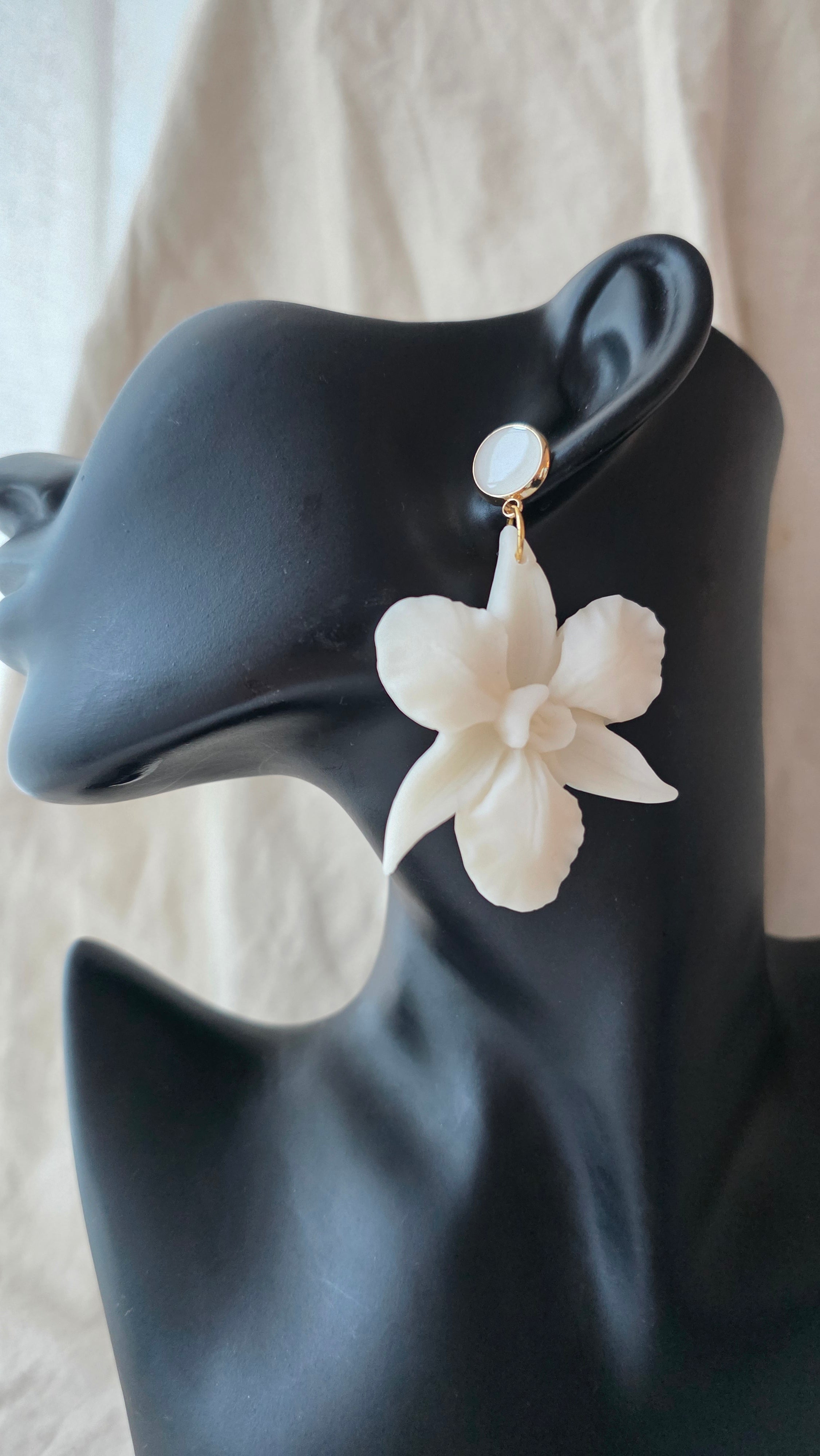 Orchid Bloom Statement Earrings Polymer Clay