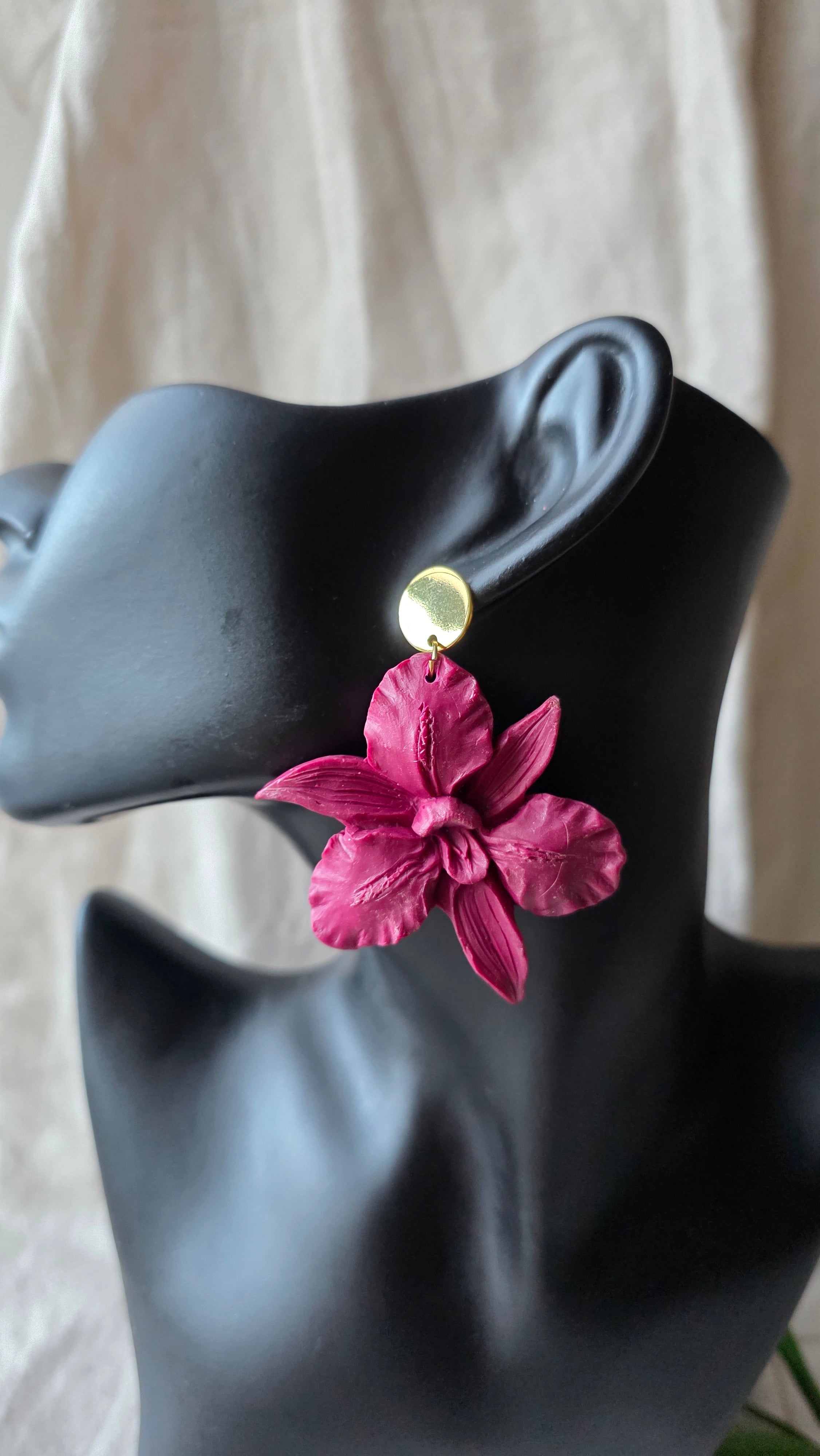 Orchid Bloom Statement Earrings Polymer Clay