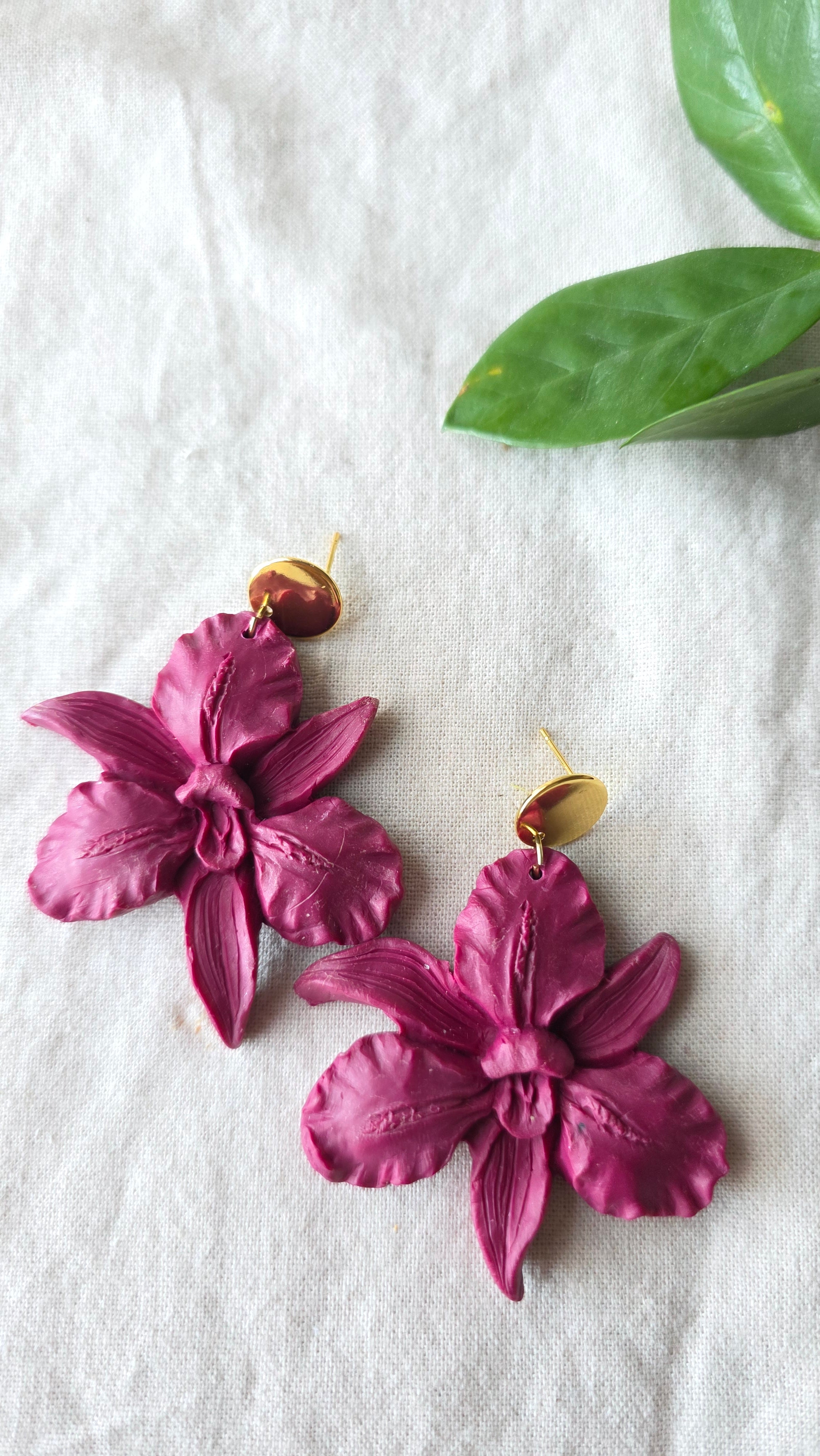 Orchid Bloom Statement Earrings Polymer Clay