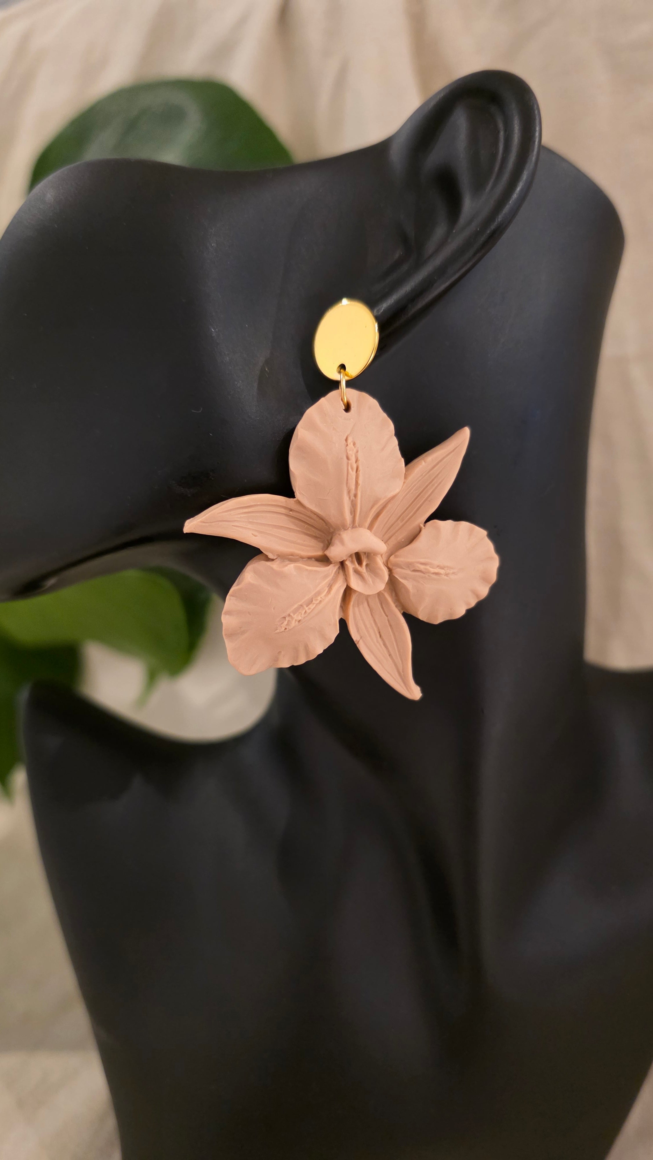 Orchid Bloom Statement Earrings Polymer Clay