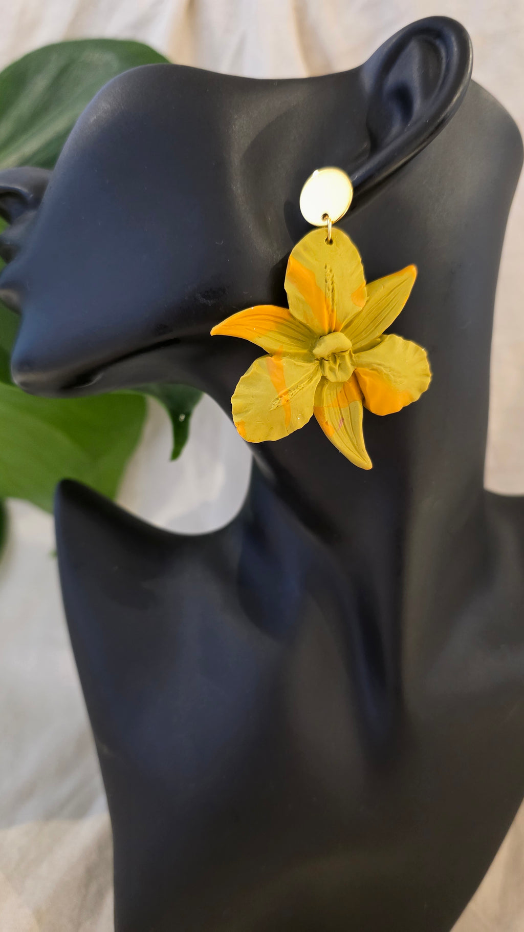 Orchid Bloom Statement Earrings Polymer Clay