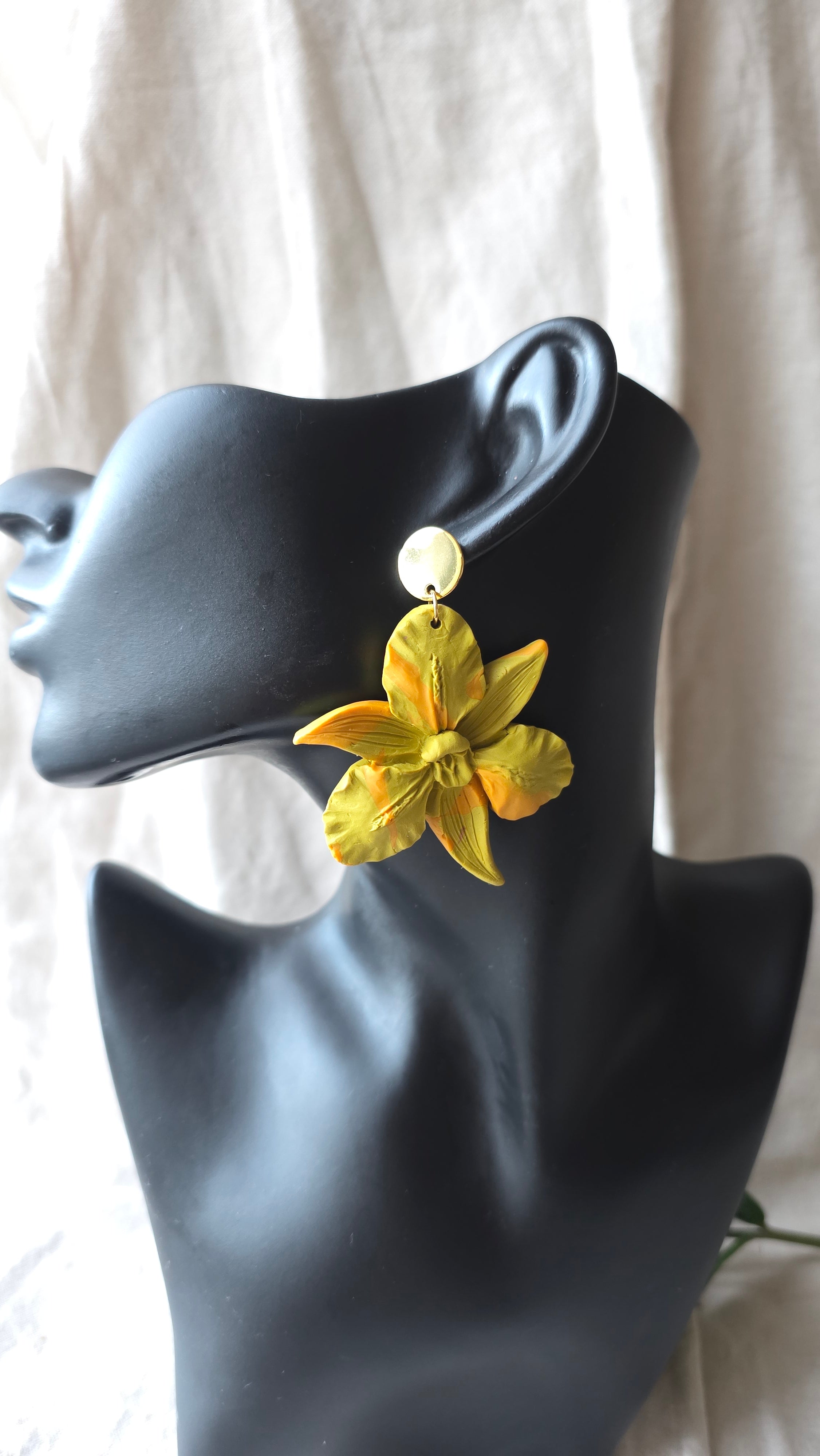 Orchid Bloom Statement Earrings Polymer Clay