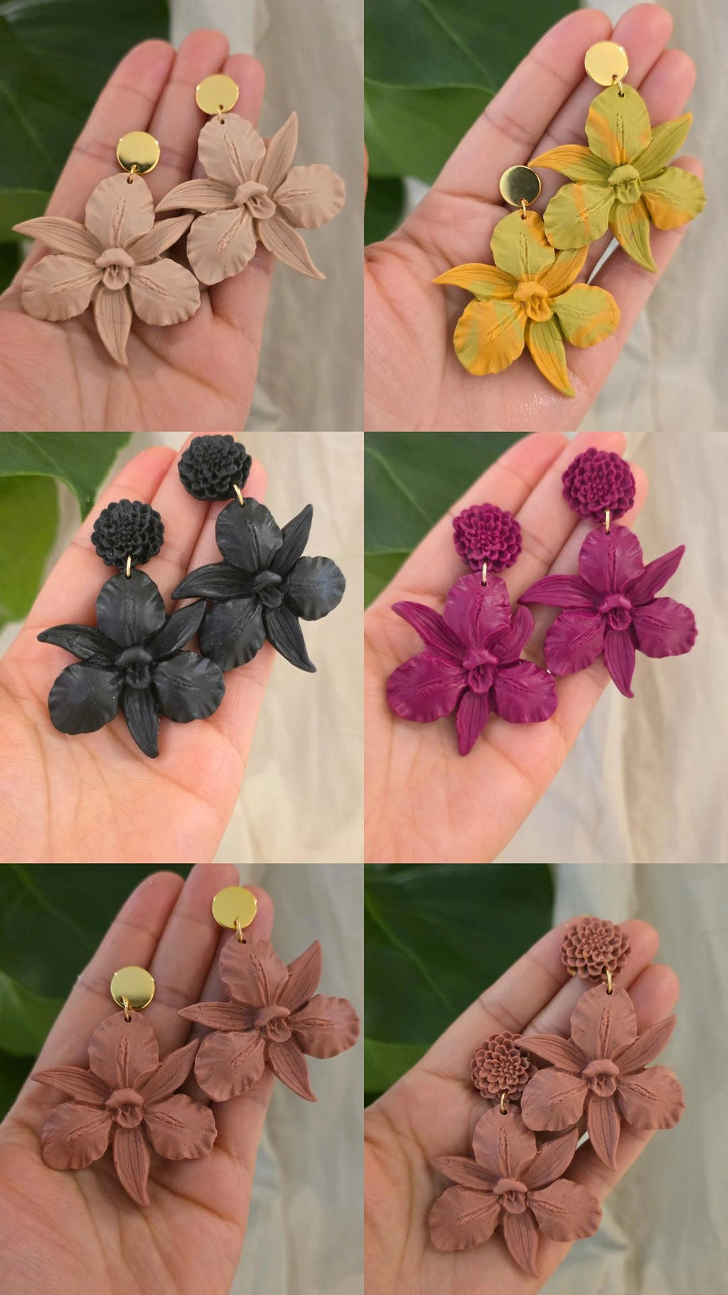 Orchid Bloom Statement Earrings Polymer Clay