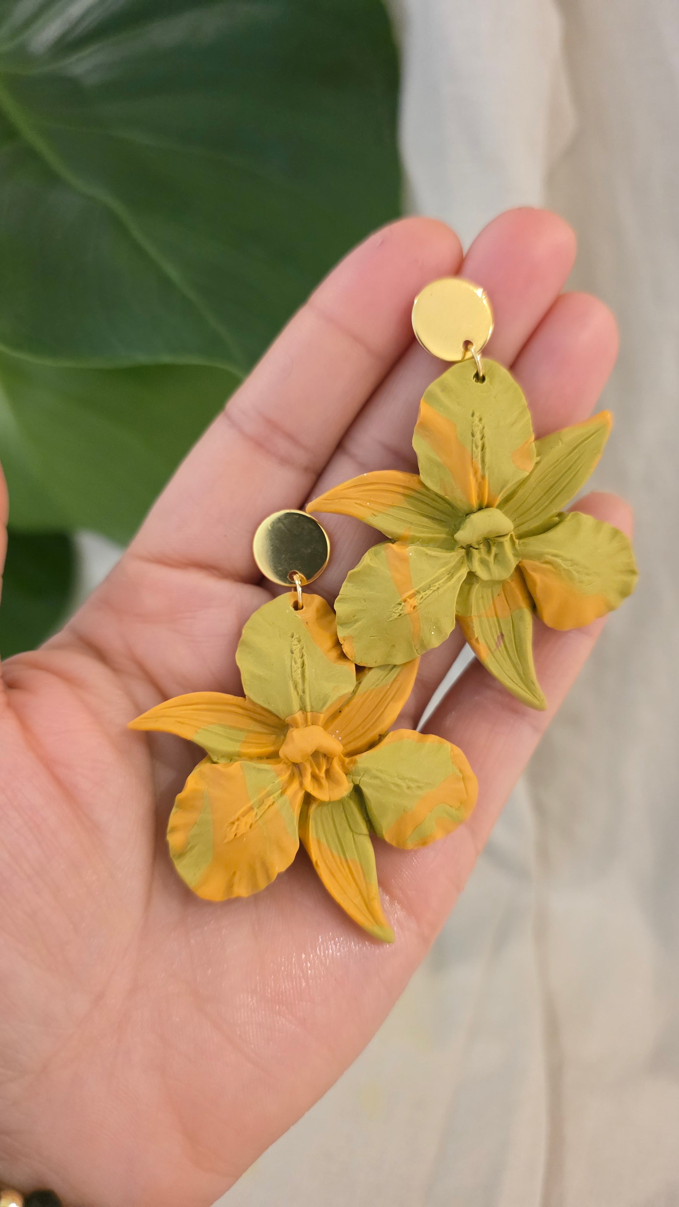 Orchid Bloom Statement Earrings Polymer Clay