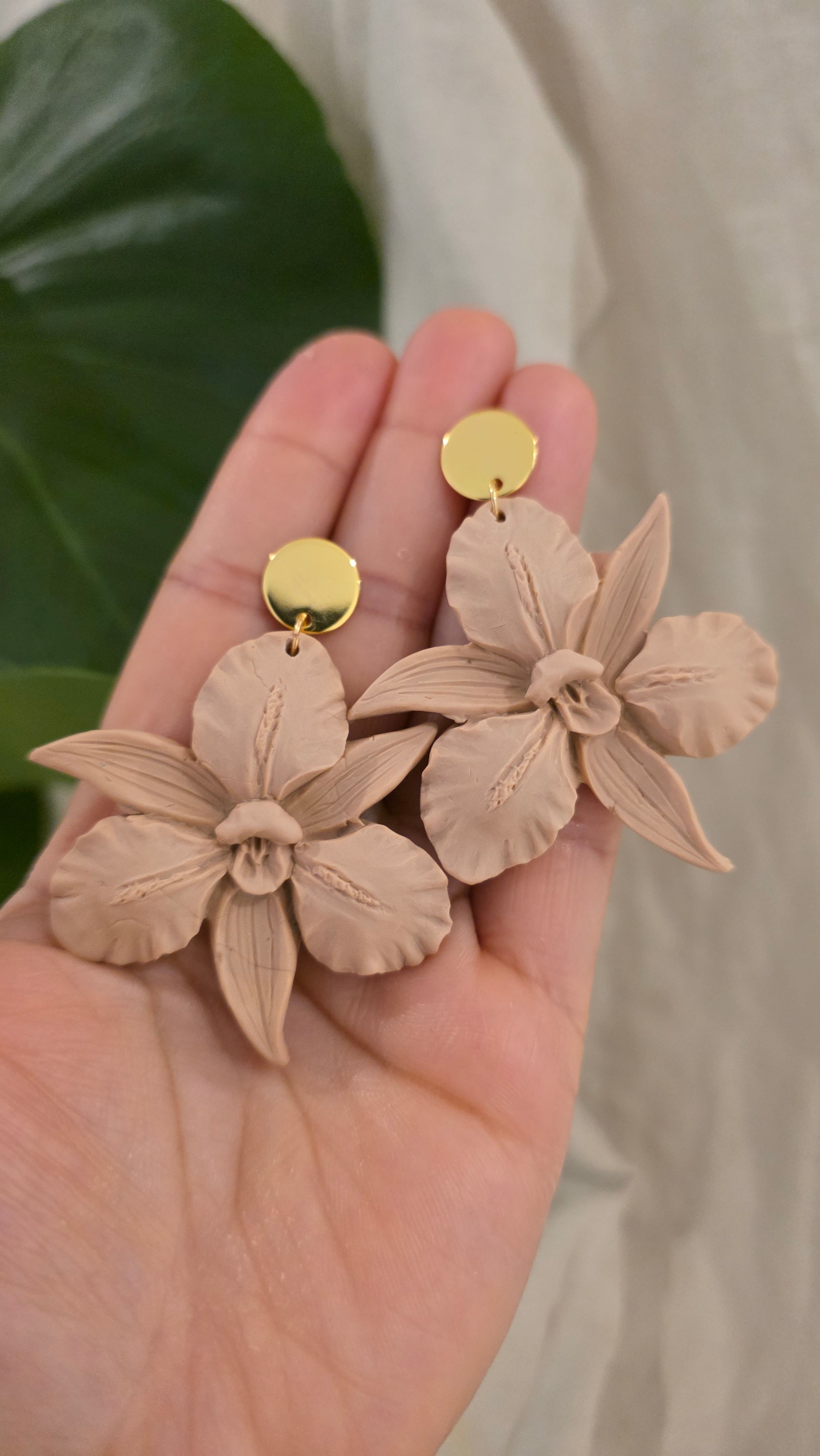Orchid Bloom Statement Earrings Polymer Clay