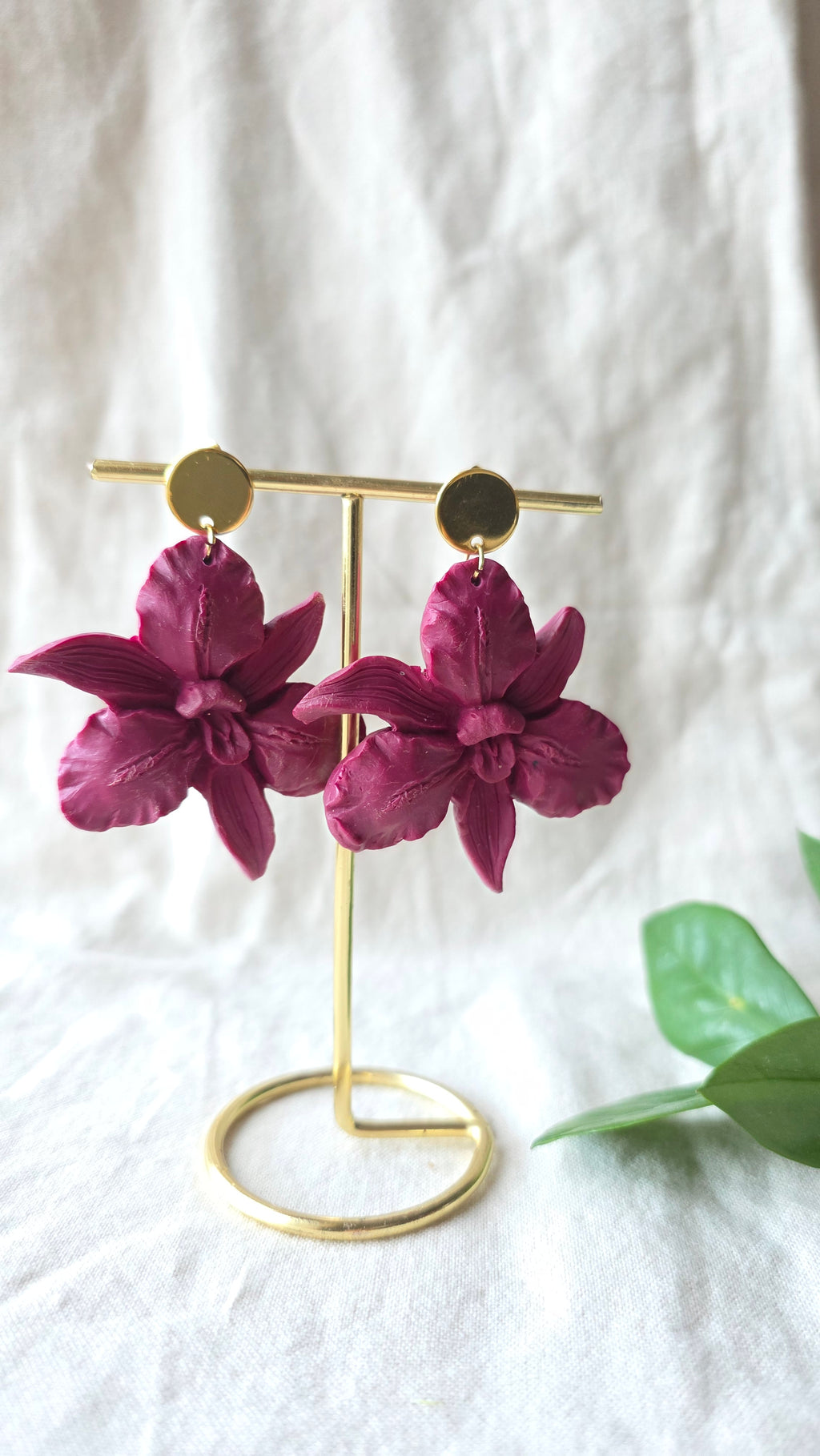 Orchid Bloom Statement Earrings Polymer Clay