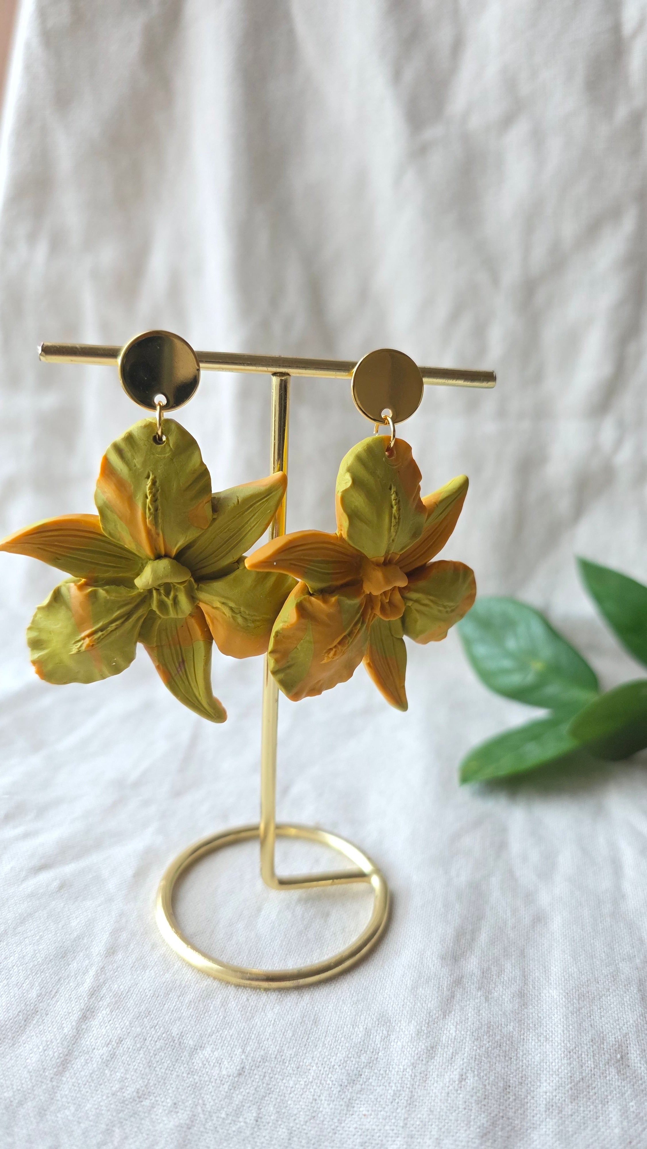 Orchid Bloom Statement Earrings Polymer Clay