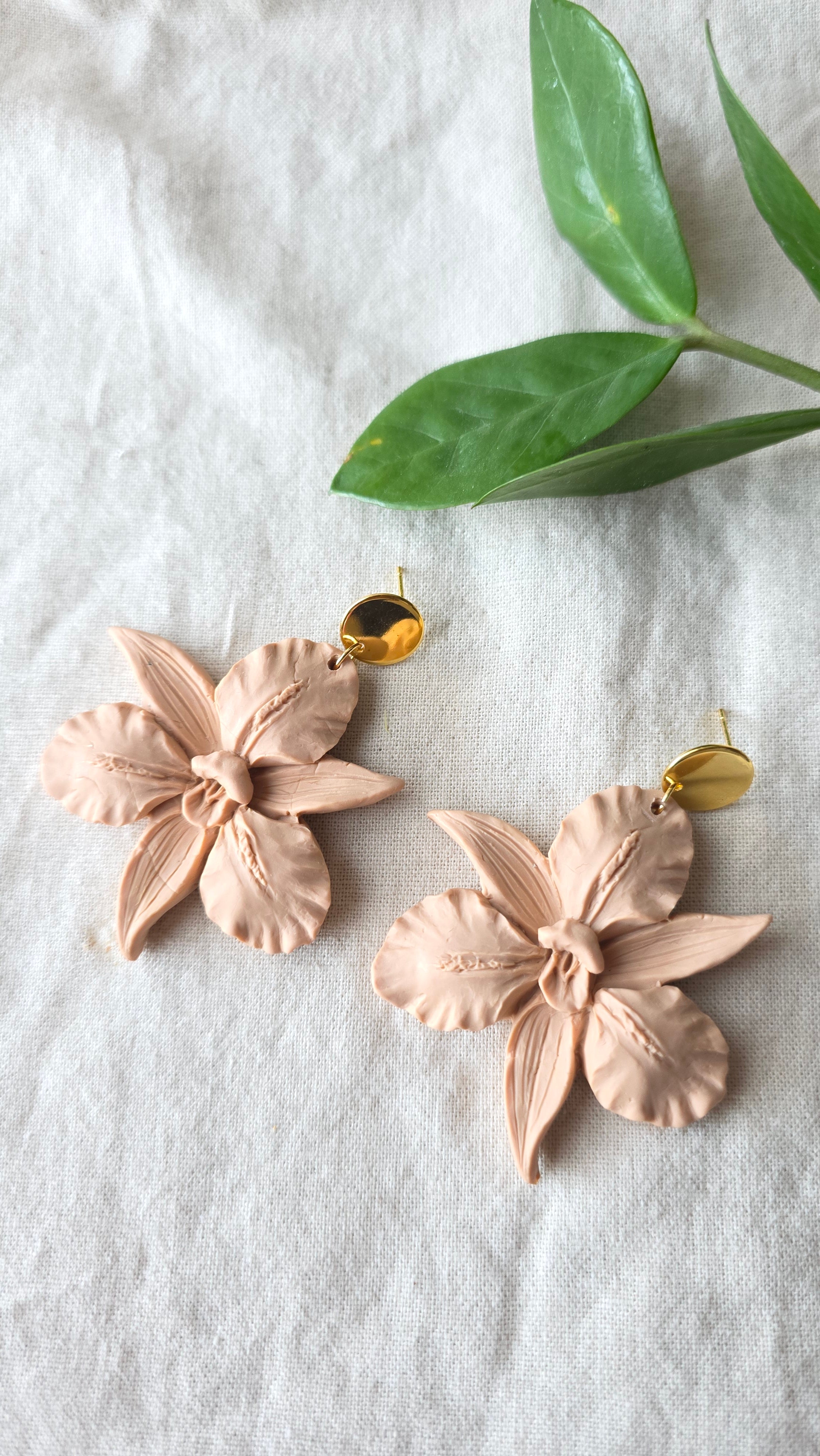 Orchid Bloom Statement Earrings Polymer Clay