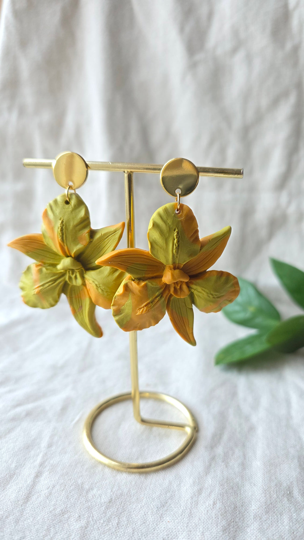 Orchid Bloom Statement Earrings Polymer Clay