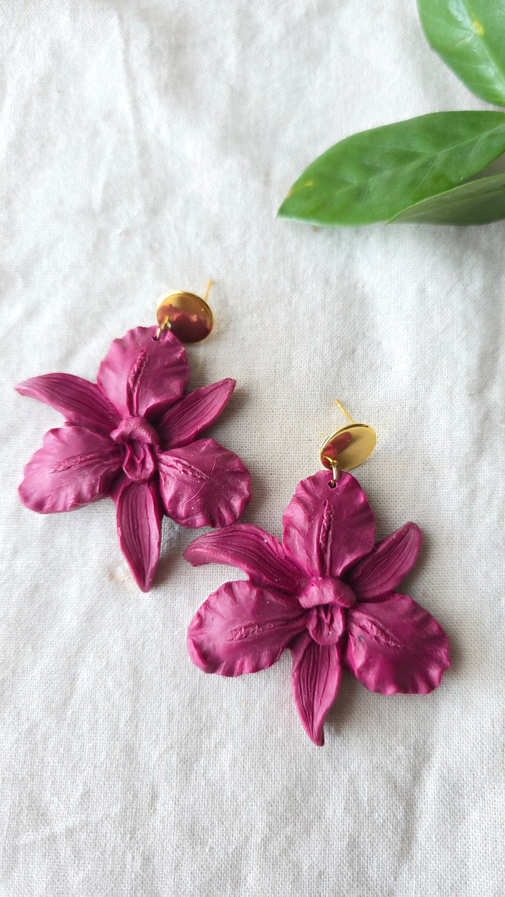 Orchid Bloom Statement Earrings Polymer Clay
